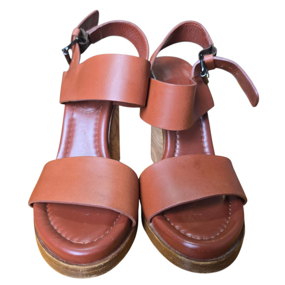 VINCE Haley Heel in Whiskey Sandals size 6 brown chunky - Picture 2 of 8